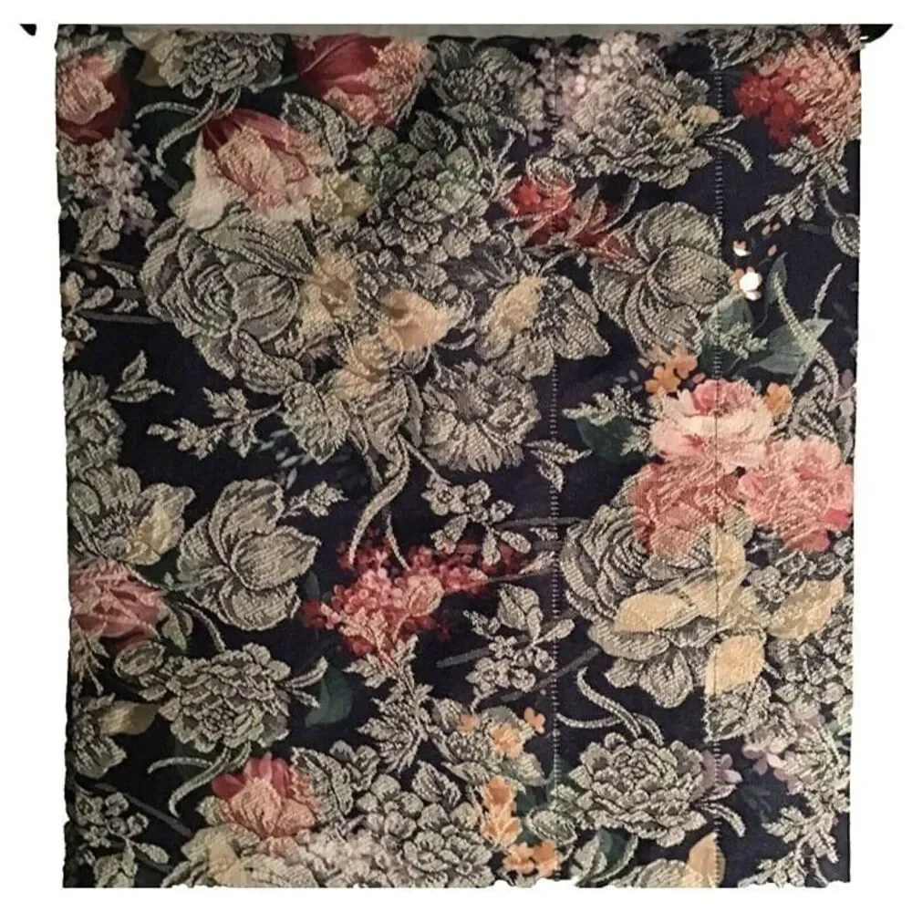 Vintage Shabby Chic Floral Window Scarf Valance 82x15 Navy Pink Rose Cottagecore